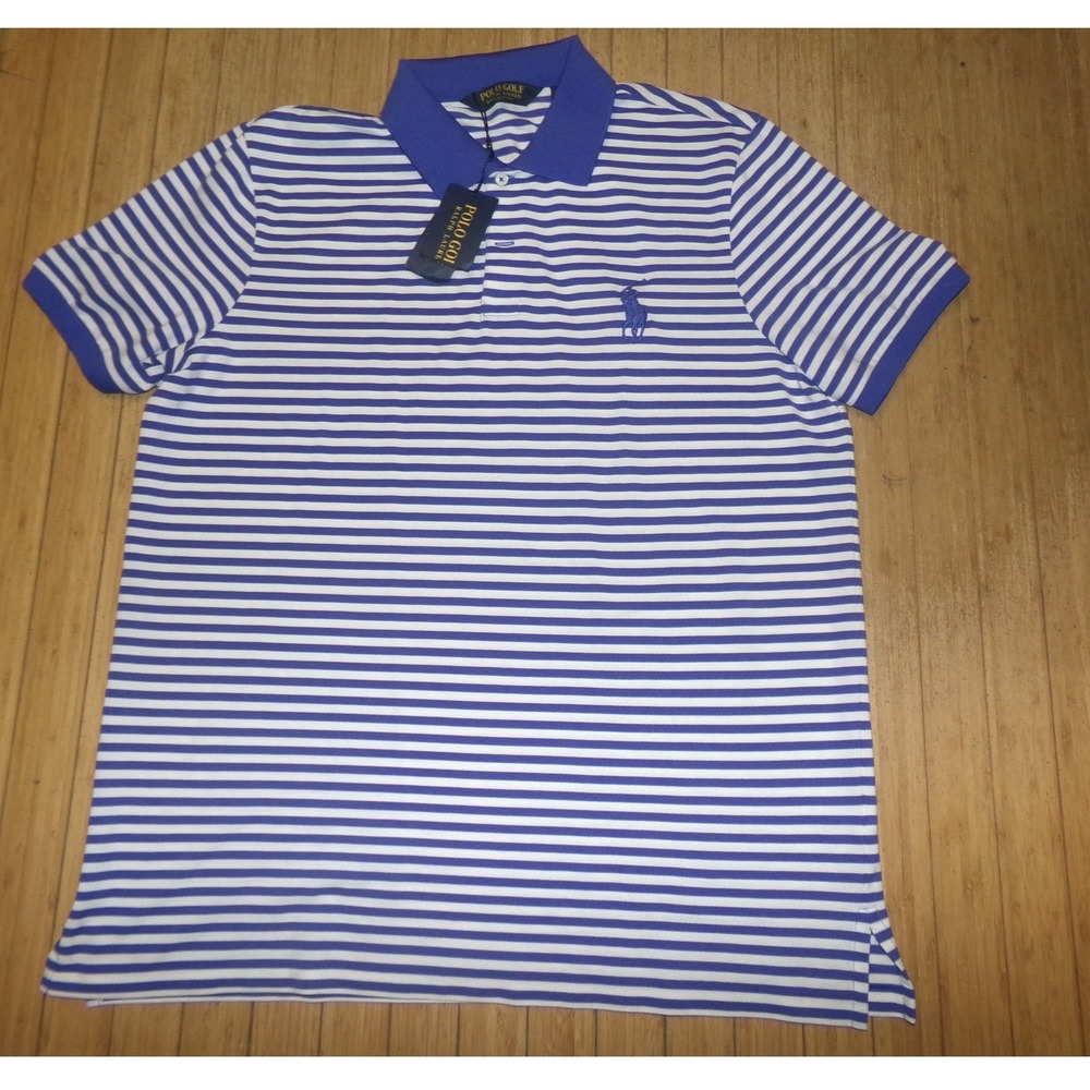 Polo Golf PRO FIT Ralph Lauren Mens XL Blue Striped Performance Polo Shirt NWT
